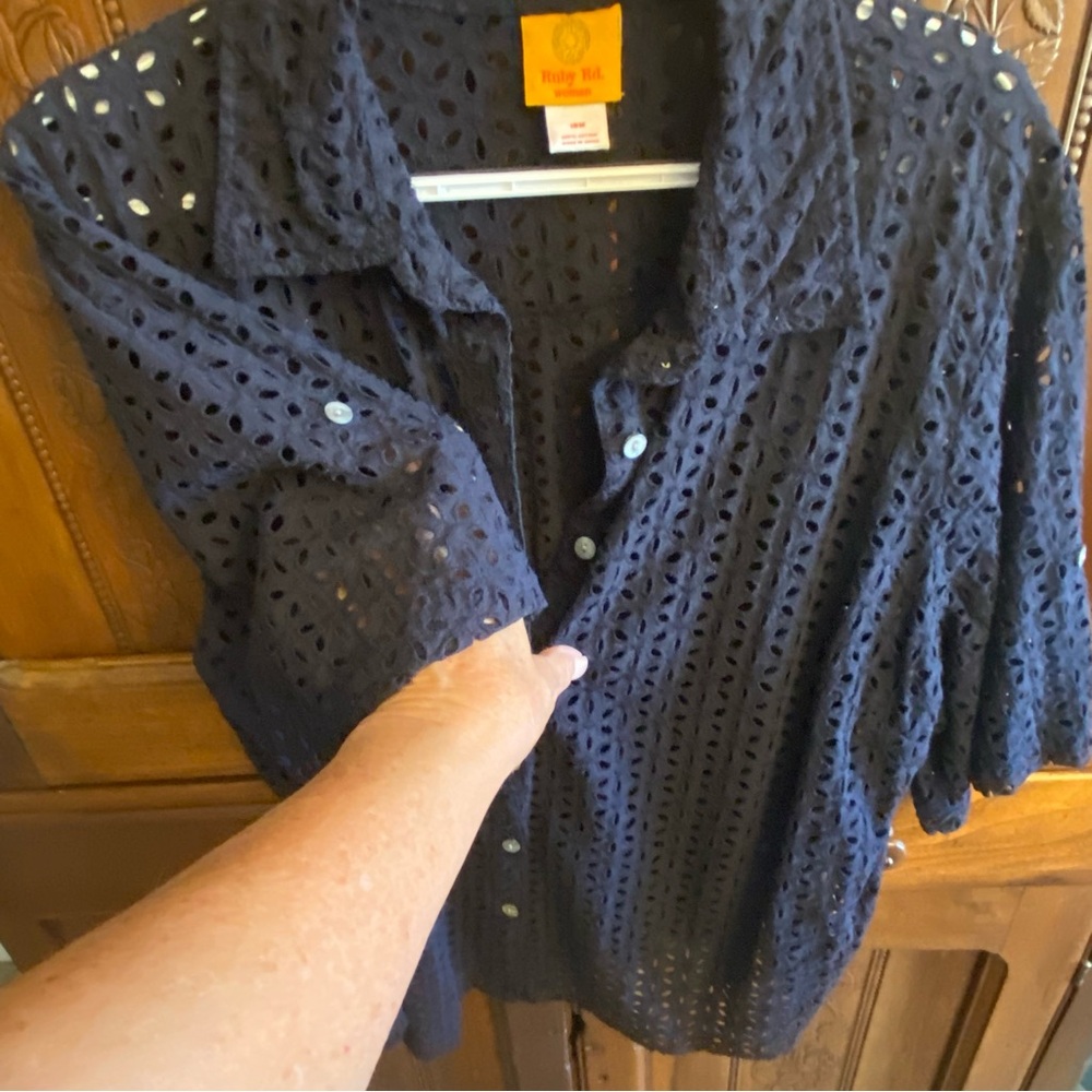 RUBY RED Navy Eyelet Women Top